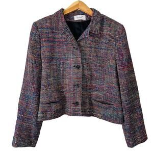 Soiree Vintage 100% Silk Rainbow Multicolor Made in USA Blazer Jacket Size L